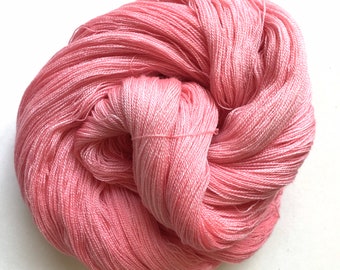 Cobweb Lace Weight Hand Dyed Yarn 100g Superwash Merino Wool, Silk "Flamingo" coral, salmon, pink