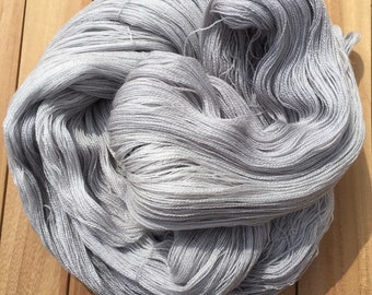 Cobweb Lace weight hand dyed yarn 100g Superwash Merino Wool, Silk "Silver Lining" grey, silver grey, light grey