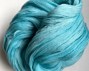 Cobweb Lace weight Hand Dyed yarn, Pure Superwash Merino Wool, "Glacier" ice blue, green, 100g