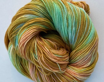 End of Day Hand Dyed Yarn 100g Superwash Merino Wool, Nylon sock weight, blue, green, ginger, mustard, pink