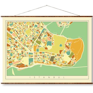 Mapa de arte de la ciudad de Estambul en mosaico, coloreado vintage, listo para colgar, lienzo enrollable, decorativo, antiguo, decoración de pared, mapa pergamino