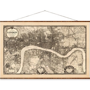 London 1746 Vintage Europäische Stadt Karte auf bereit zum Aufhängen Roll Down Canvas Dekorative Antike Kartenrolle von England