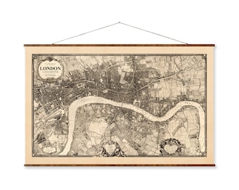 Vintage London Map Canvas: 1746 Rocque City Scroll
