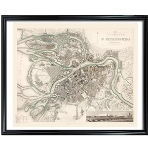 St. Petersburg Map Vintage Russian City Poster Print on Matte Paper Decorative Antique Wall Decor City Map of Russia