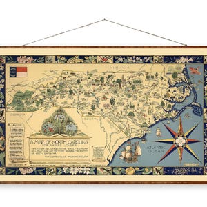 Vintage North Carolina Map Canvas: Ready to Hang Wall Decor