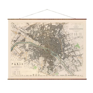 パリ 1834 ヴィンテージ ヨーロッパ都市地図 ロールダウン キャンバス すぐに掛けられる 装飾アンティーク地図 フランス 巻物