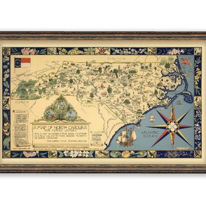 North Carolina Vintage Map Print - Rustic Home Wall Art