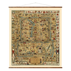 Mapa de Pekín, mapa antiguo sobre lienzo enrollable listo para colgar, decoración de pared antigua decorativa, mapa de Asia
