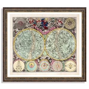 Vintage Celestial Map Print: 1730s Astrological Constellation Art
