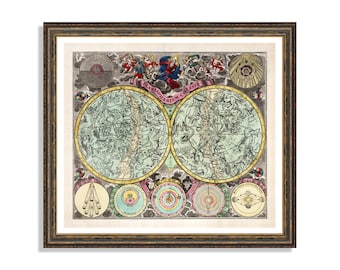 Vintage Celestial Map Print: 1730s Astrological Constellation Art