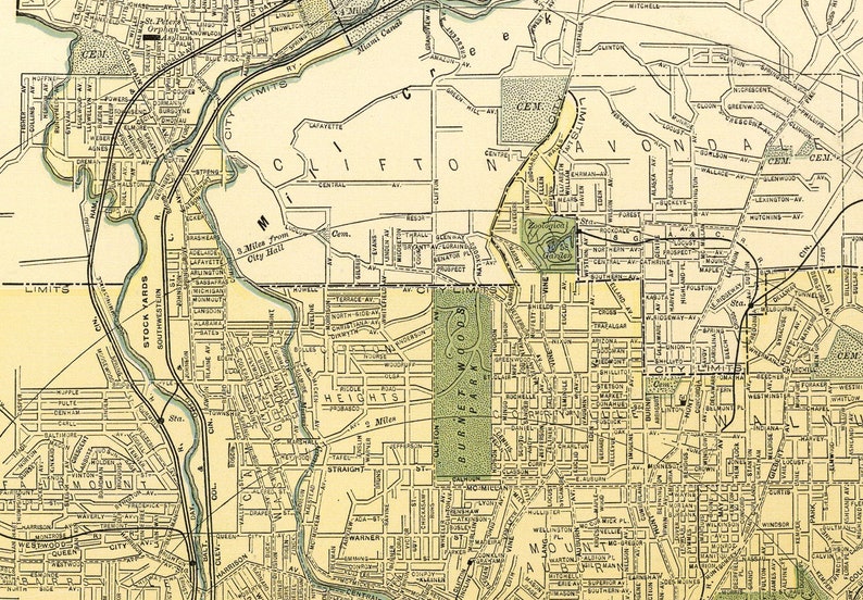 Cincinnati City Map Vintage Poster Print on Matte Paper Decorative Antique Wall City Map Decor of Ohio image 4
