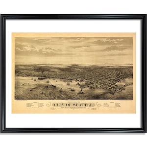 Seattle Vintage Birds Eye Pictorial Poster Print on Matte Paper Decorative Antique Wall City Map Decor of Washington