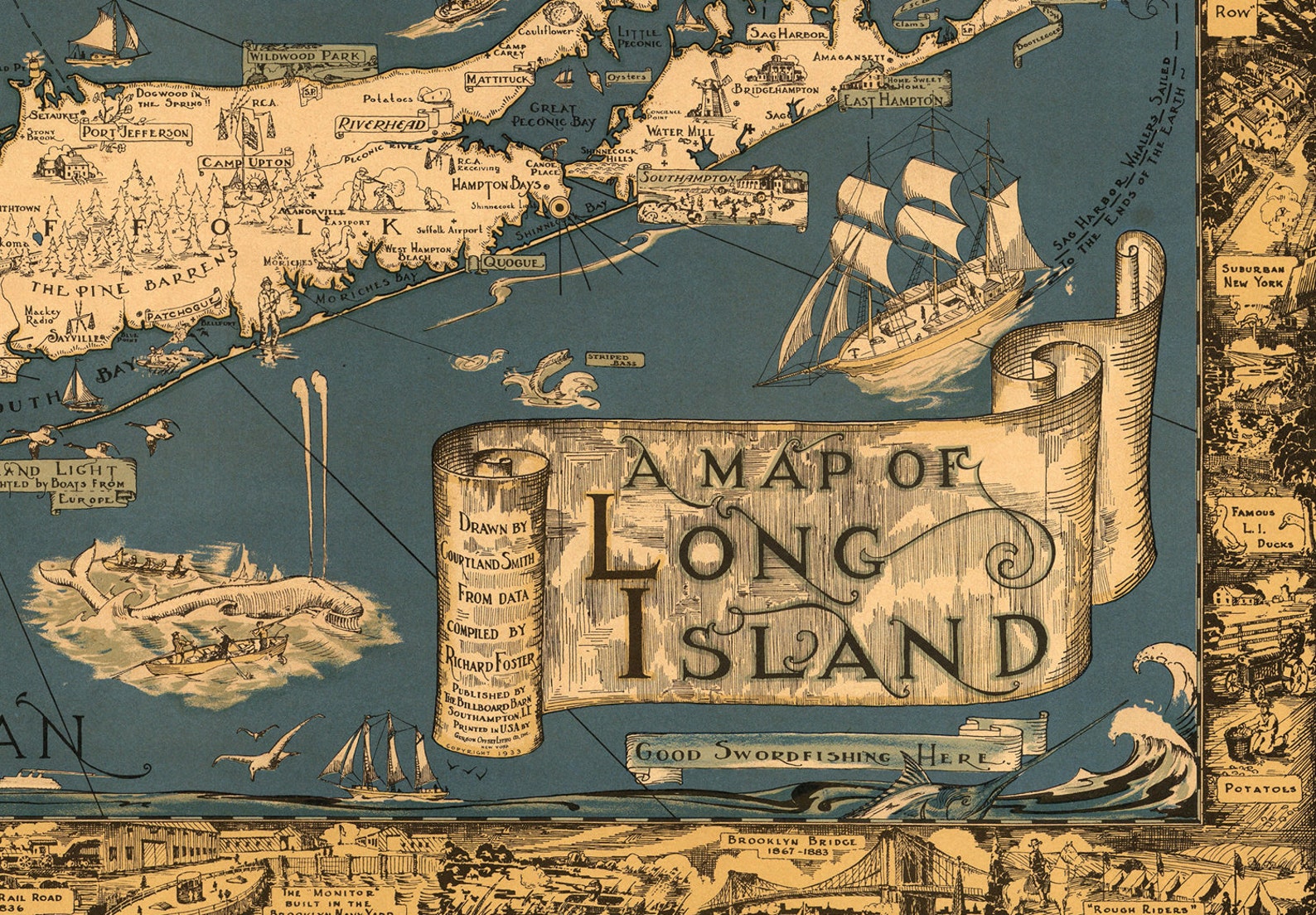 Long Island Map Vintage City Map on Ready to Hang Roll Down - Etsy