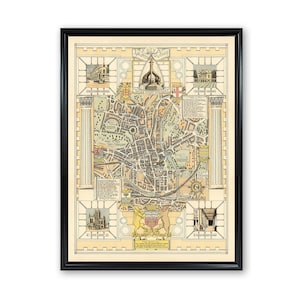 Bath England City Poster Print on Matte Paper Decorative Legend of Bath Antique Map of England