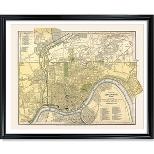 Cincinnati City Map Vintage Poster Print on Matte Paper Decorative Antique Wall City Map Decor of Ohio image 1