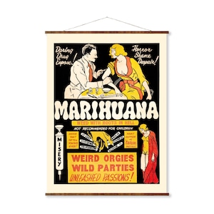 Marijuana Propaganda Vintage Poster on Canvas Art Ready to Hang Antique Wall Decor Roll Down Canvas Scroll