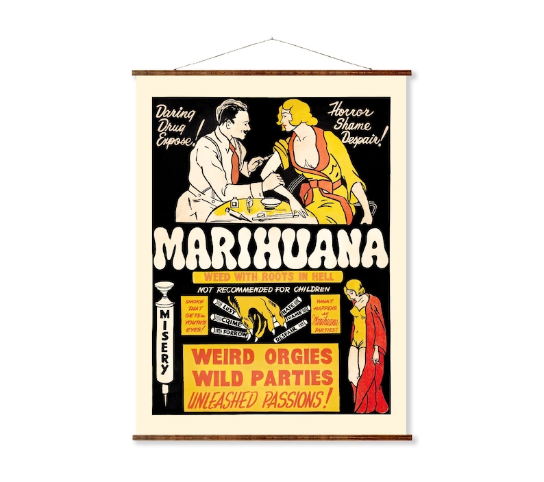 Marijuana Propaganda Vintage Poster on Canvas Art Ready to Hang Antique Wall Decor Roll Down Canvas Scroll image 1