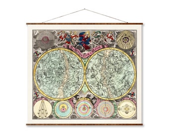 Vintage Zodiac Wall Art - Celestial Map Canvas Scroll