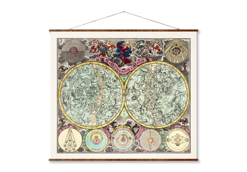 Celestial Map Vintage Celestial Astrological Constellation Ready to Hang Roll Down Canvas Decorative Wall Decor Map Scroll image 1