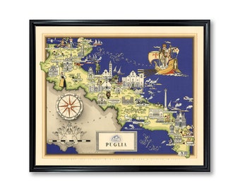 Map of Puglia Italy Vintage European City Poster Print on Matte Paper Decorative Antique Wall Decor City Map