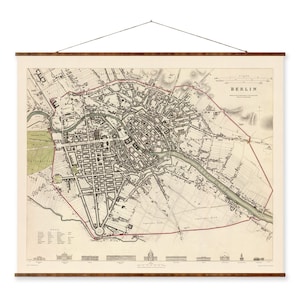 Berlin Vintage European City Map on Ready to Hang Roll Down Canvas Decorative Antique Wall Decor Map Scroll of Germany