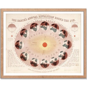 Earth&#39;s Revolution Around the Sun Vintage Celestial Astrological Constellation Poster Matte Paper Print