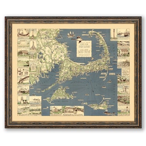 The Reaches of Cape Cod Map Vintage Poster Print on Matte Paper Decorative Antique Wall City Pictorial Map of Massachusetts