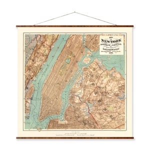 New York City Vintage Stadtplan auf Leinwand Dekorative Wanddeko Stadtkarte Rollkarte Schriftrolle
