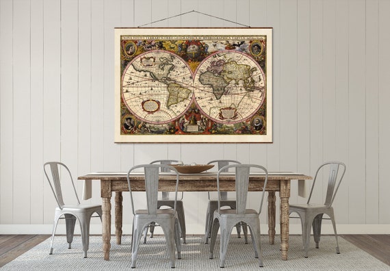 17th Century World Map Canvas Print: Vintage Antique Scroll