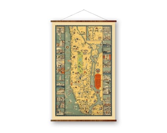 Manhattan Wall Map: Vintage 1933 Canvas - Farmhouse Decor