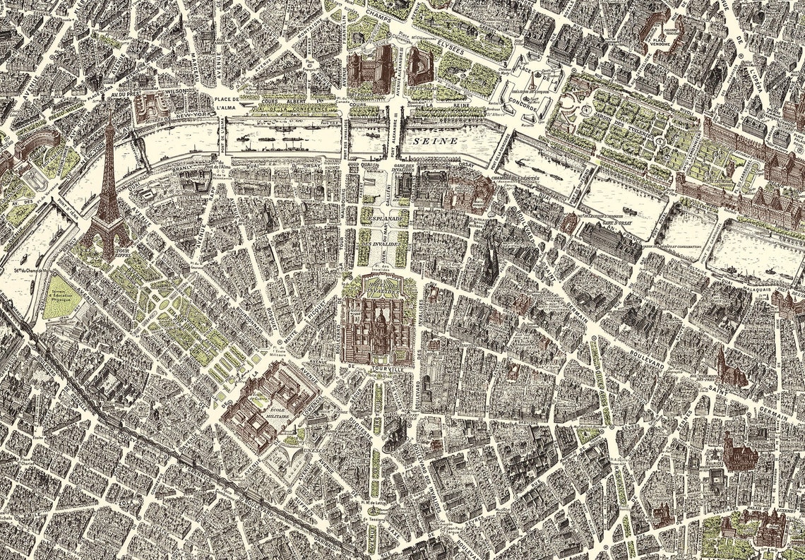 Paris France 1959 Retro Map Vintage City Poster Print on Matte - Etsy