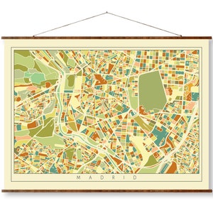 Mapa de arte de la ciudad de Madrid en mosaico, coloreado vintage, listo para colgar, lienzo enrollable, decorativo, antiguo, decoración de pared, mapa pergamino