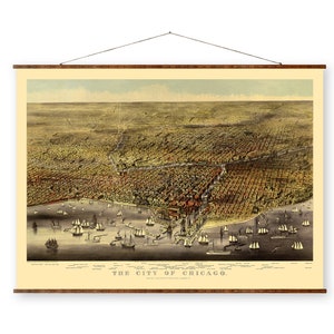 Chicago Chicago Map Canvas Rolle Birdseye Panoramische Karte im Vintage Stil auf Leinwand