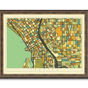 Seattle City Mosaic Art Map Print Vintage Colored Map Modern Home Wall Decor