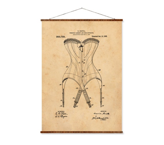 Vintage Garter Belt Patent Canvas Scroll, Industrial Style