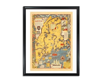 Maine City Poster: 1938 Vintage Pictorial Map Print