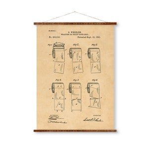 Carta igienica Brevetto Illustrazioni vintage Pronta da appendere Rotolo decorativo industriale Tela per rotolo Arte per il bagno
