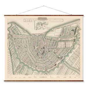 Mapa vintage de la ciudad europea de Ámsterdam sobre lienzo enrollable listo para colgar, decoración de pared antigua decorativa, mapa pergamino de los Países Bajos