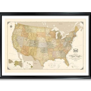 Vintage USA Map Poster - Travel Art with Updated Borders