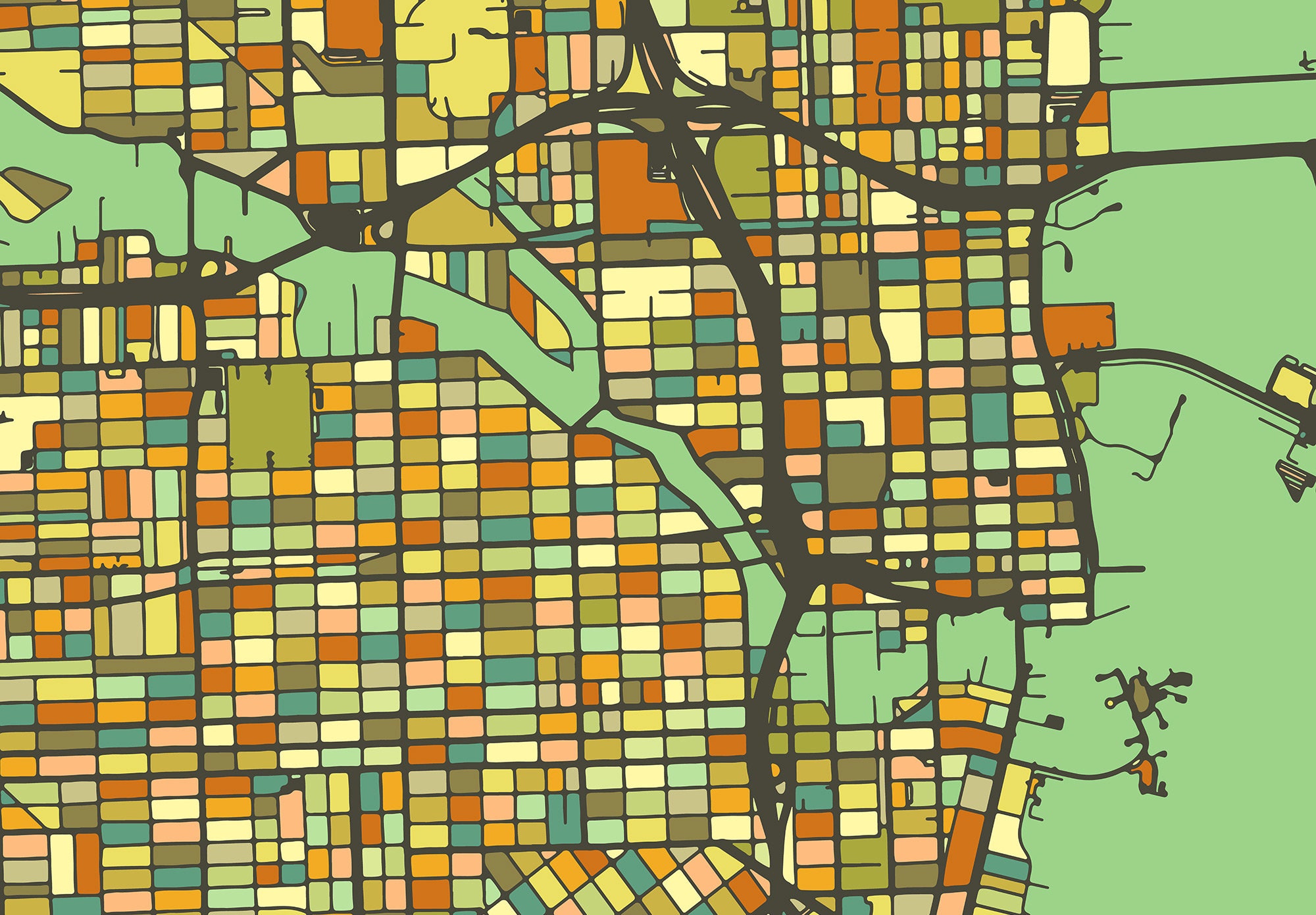 Miami Mosaic City Art Map Vintage Colored on Ready to Hang - Etsy UK