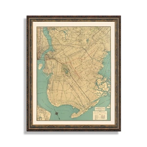 Brooklyn 1924 Vertical Style Map of New York Decorative Wall Decor Poster Print on Matte Paper