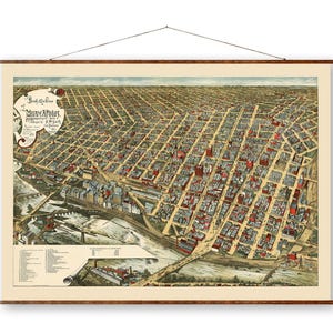 Minneapolis Pictorial Birdseye City Map Ready to Hang Canvas Decorative Wall Decor Map Scroll of Minnesota