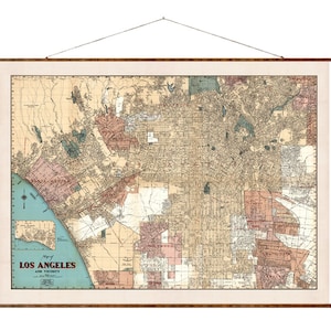 Los Angeles Map Vintage Stadtplan von Kalifornien, Vintage Stadtplan, Dekorative Holzrolle, Wanddeko, Wanddeko