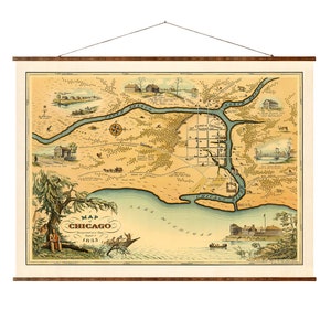 Mapa de Chicago de 1833, vintage, listo para colgar, enrollable, decorativo, antiguo, de Illinois.