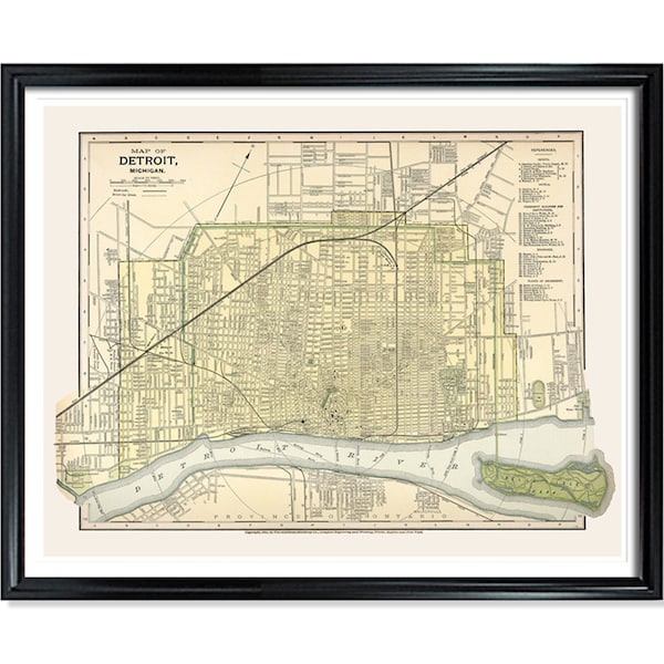 Detroit City Map Vintage Poster Print on Matte Paper Decorative Antique Wall City Street Map of Michigan