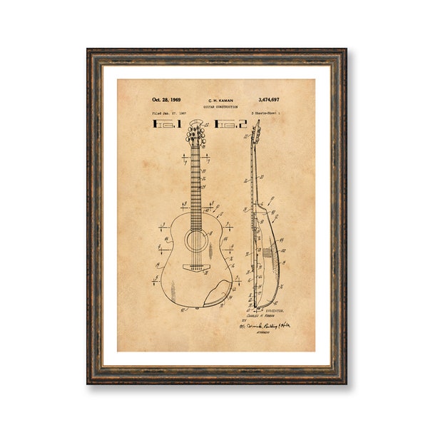 Accoustic Guitar Patent Vintage Illustrations  Industrial Decorative Musical Instrument Print BUY 3 Get 4th PRINT FREE