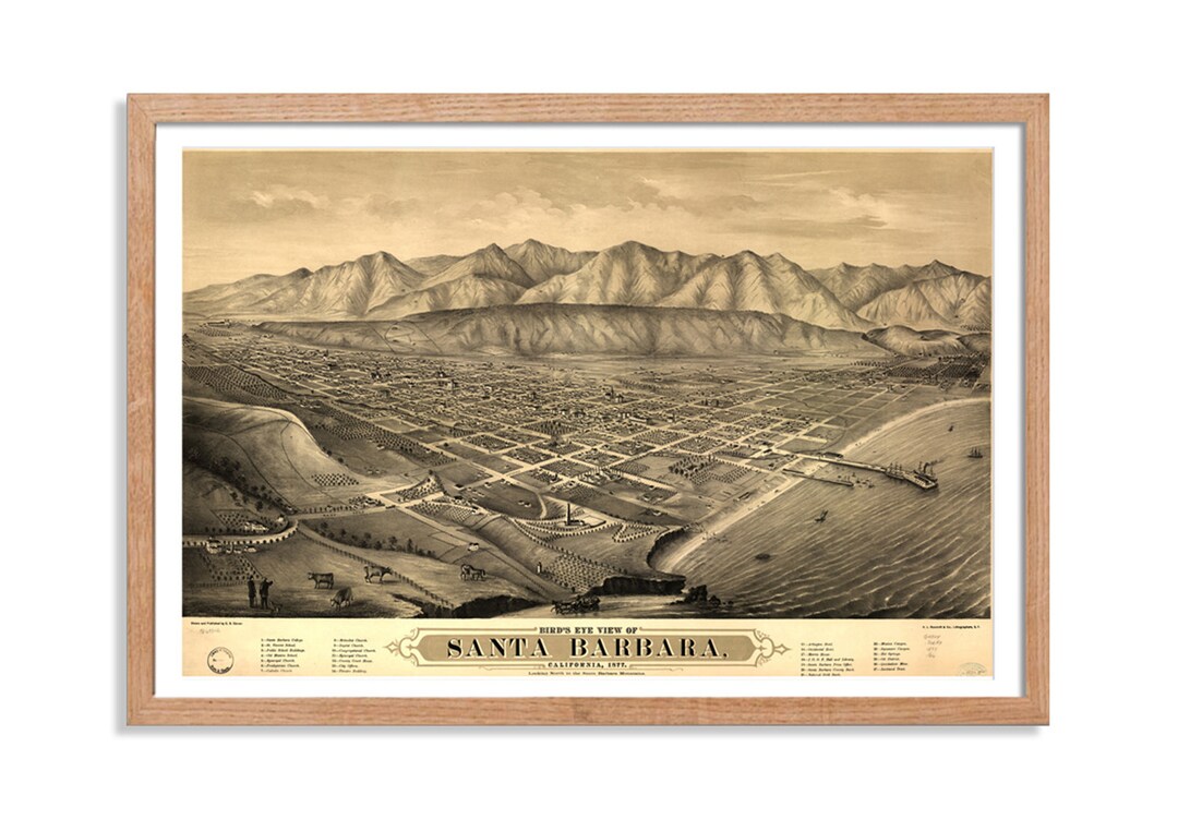 Santa Barbara Map Vintage Pictorial Poster Print on Matte Paper ...