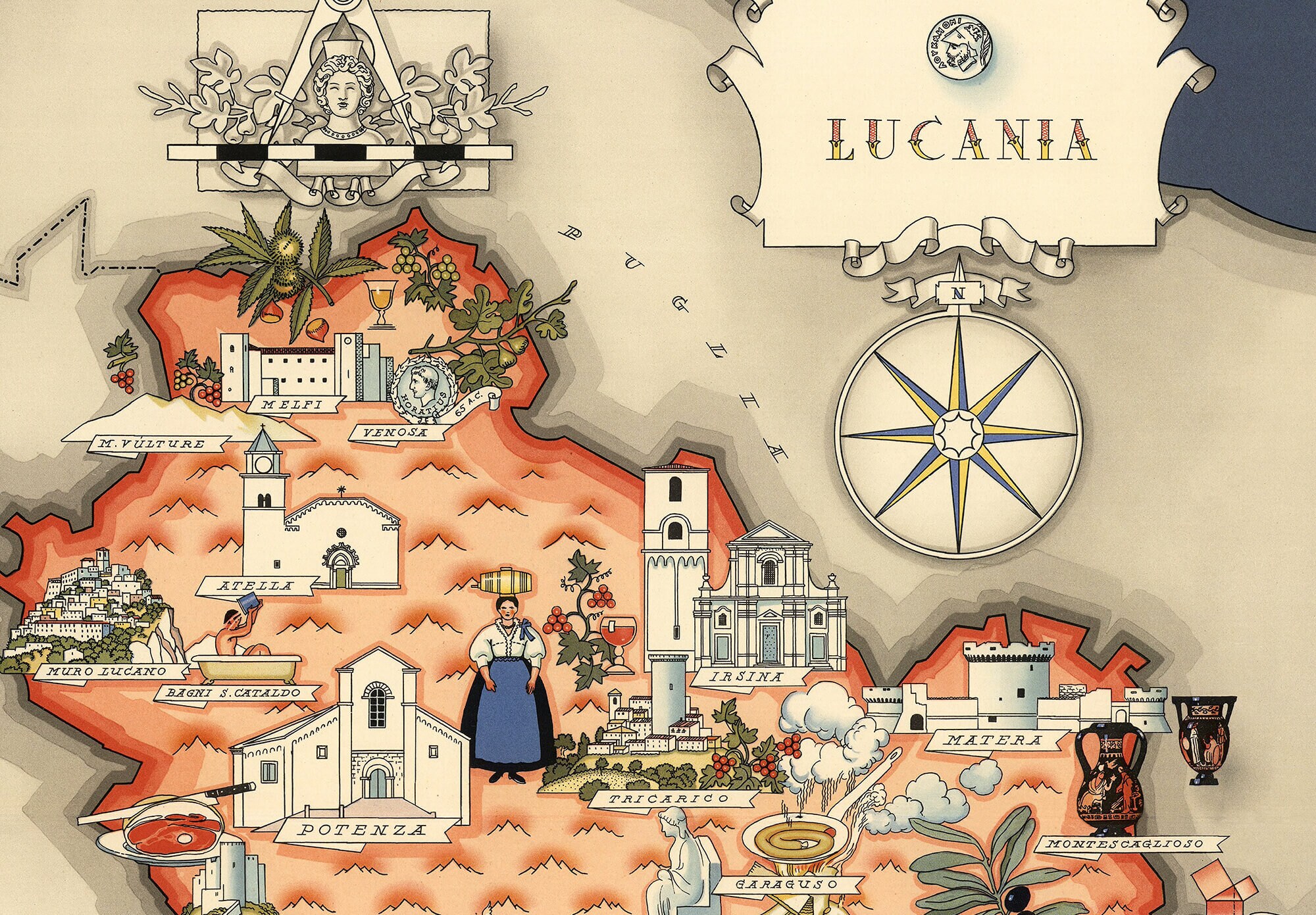 Map of Lucania Italy Vintage European City Poster Print on Etsy UK