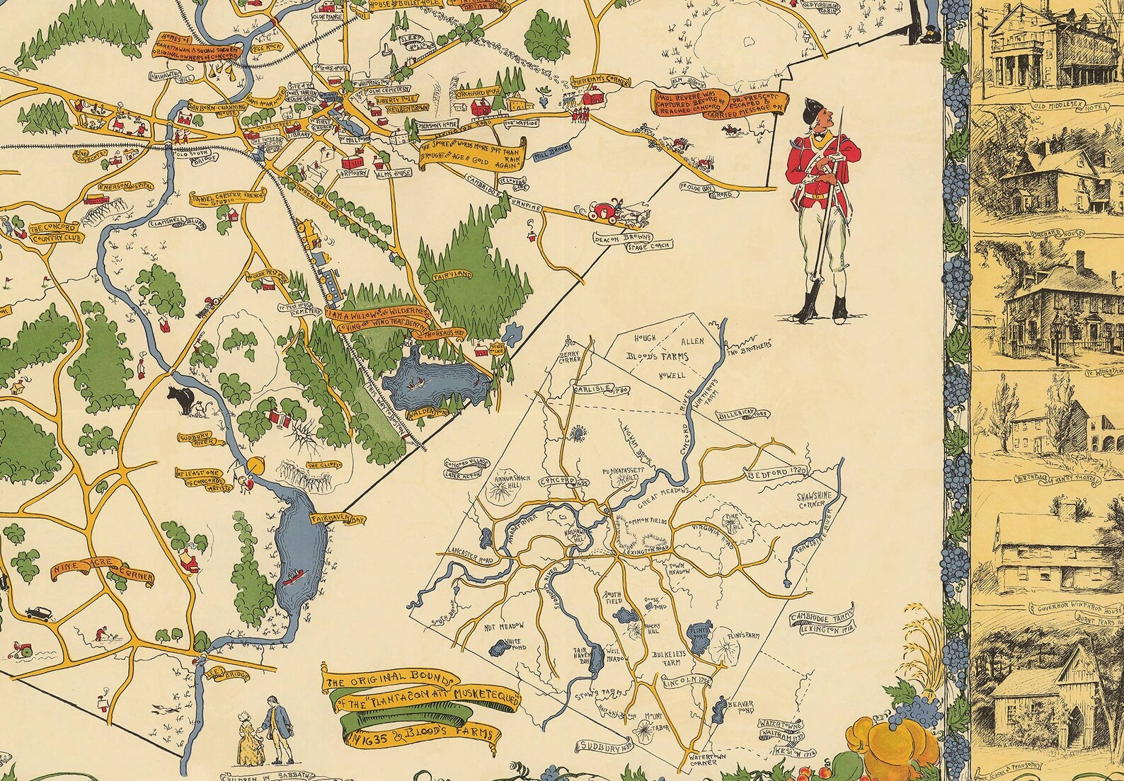 Map of Concord Print Vintage Colored Map Country Home Wall Etsy