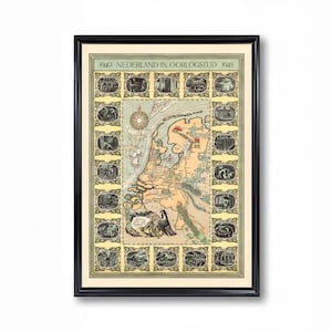 Vintage Netherlands Map Print: Restored Country Home Wall Decor